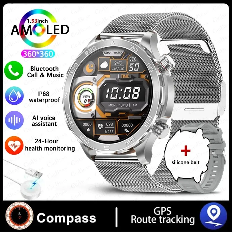 2024 New For Huawei Xiaomi GPS Sports Smartwatch Men NFC Compass Fitness Tracker IP68 Waterproof Bluetooth Call Smartwatch Man