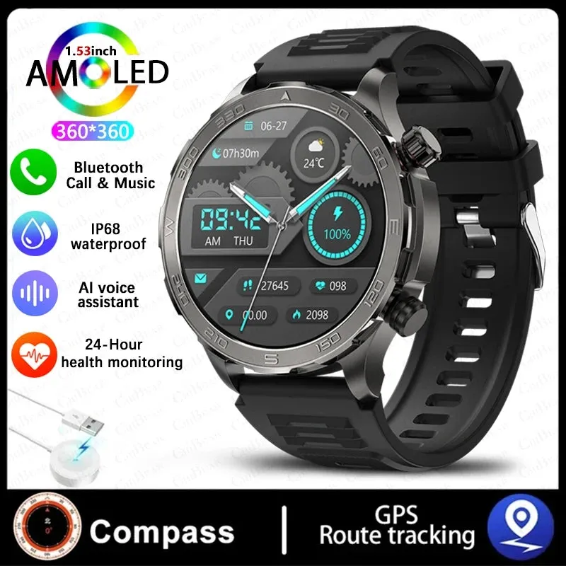 2024 New For Huawei Xiaomi GPS Sports Smartwatch Men NFC Compass Fitness Tracker IP68 Waterproof Bluetooth Call Smartwatch Man