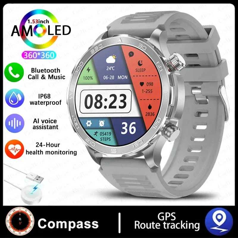 2024 New For Huawei Xiaomi GPS Sports Smartwatch Men NFC Compass Fitness Tracker IP68 Waterproof Bluetooth Call Smartwatch Man