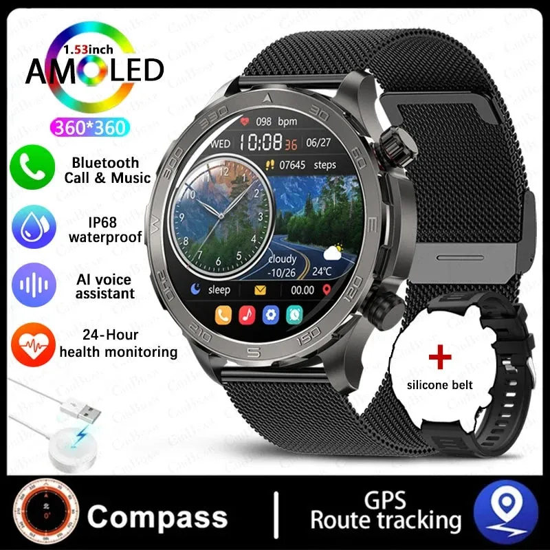 2024 New For Huawei Xiaomi GPS Sports Smartwatch Men NFC Compass Fitness Tracker IP68 Waterproof Bluetooth Call Smartwatch Man