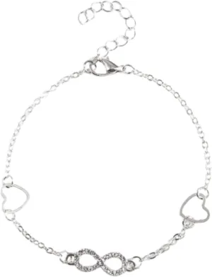 Boho Dainty Double Heart Anklet Adjustable Alloy Jewelry Bracelet Gift for Women Men Couples Beach Party Street