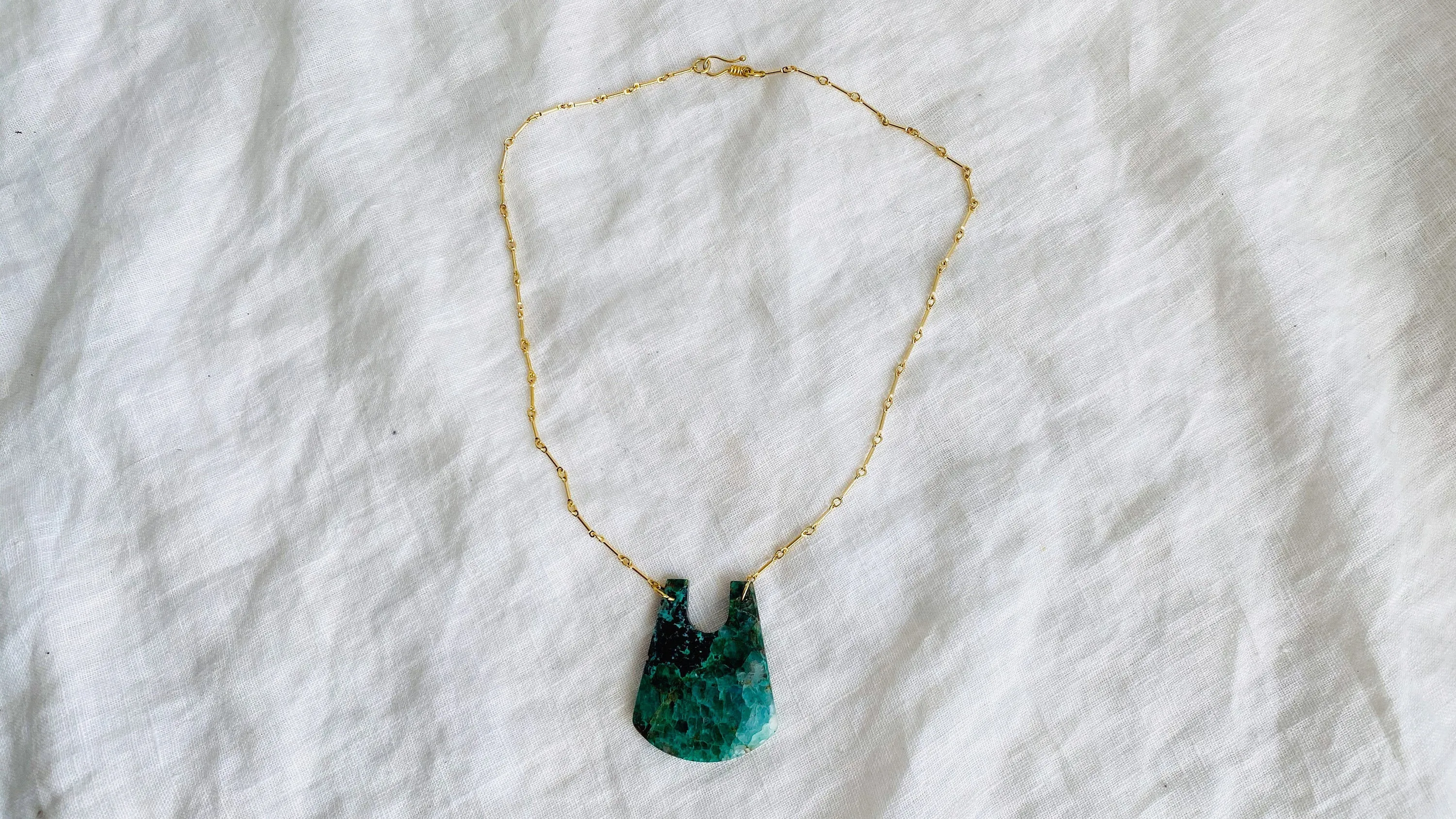 Chrysocolla Pendant & Gold Plated Chain Necklace.