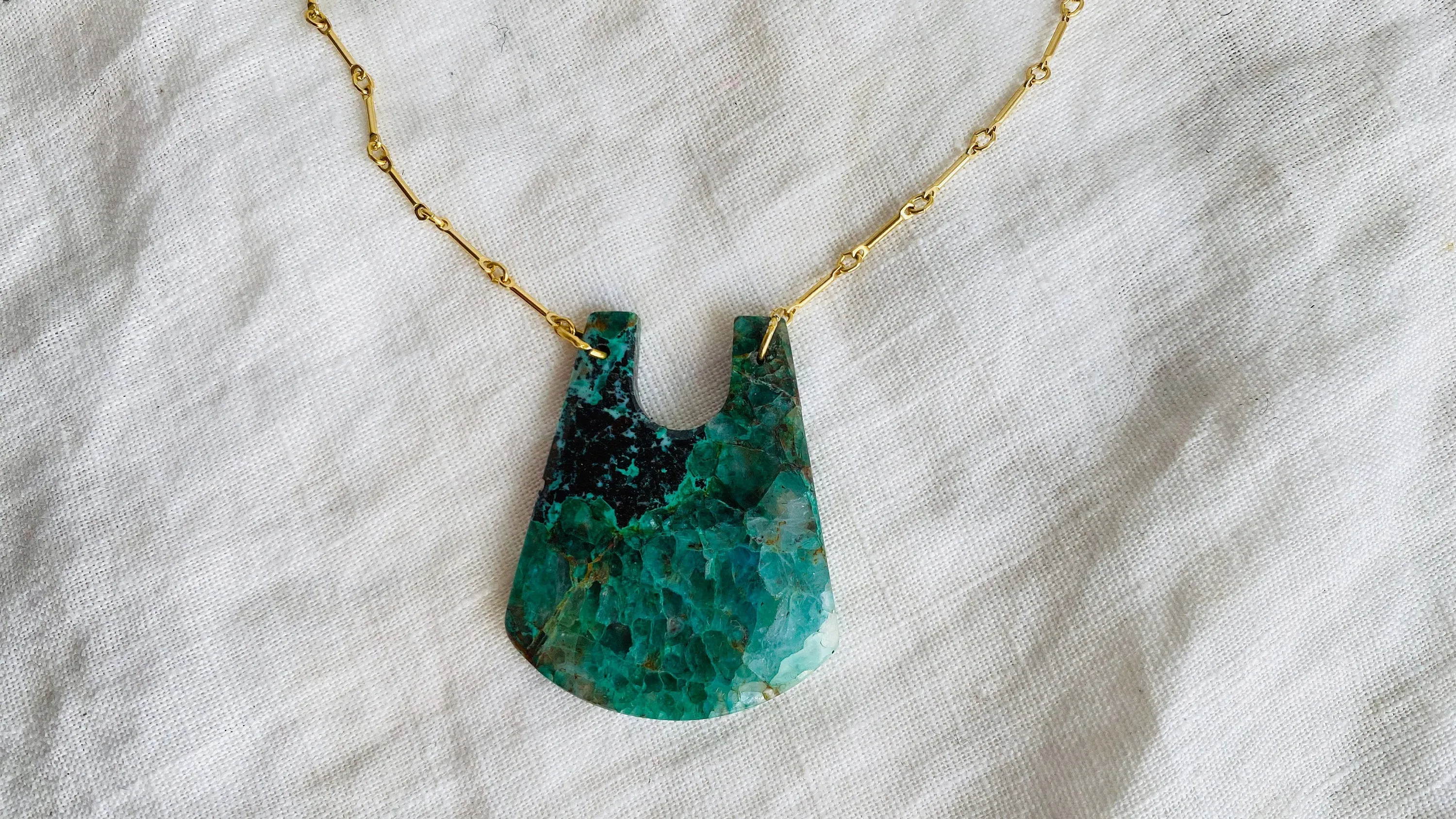 Chrysocolla Pendant & Gold Plated Chain Necklace.