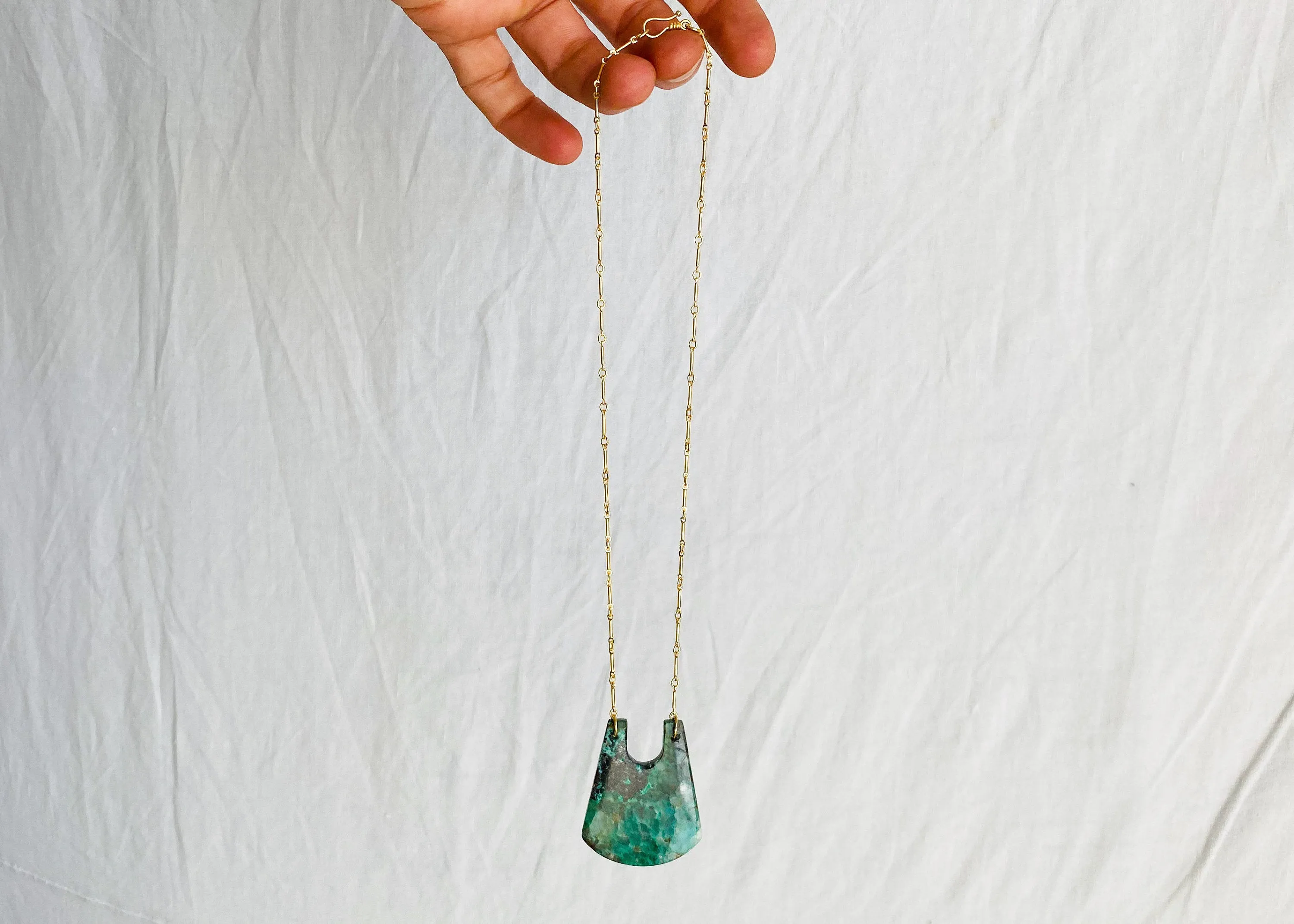 Chrysocolla Pendant & Gold Plated Chain Necklace.