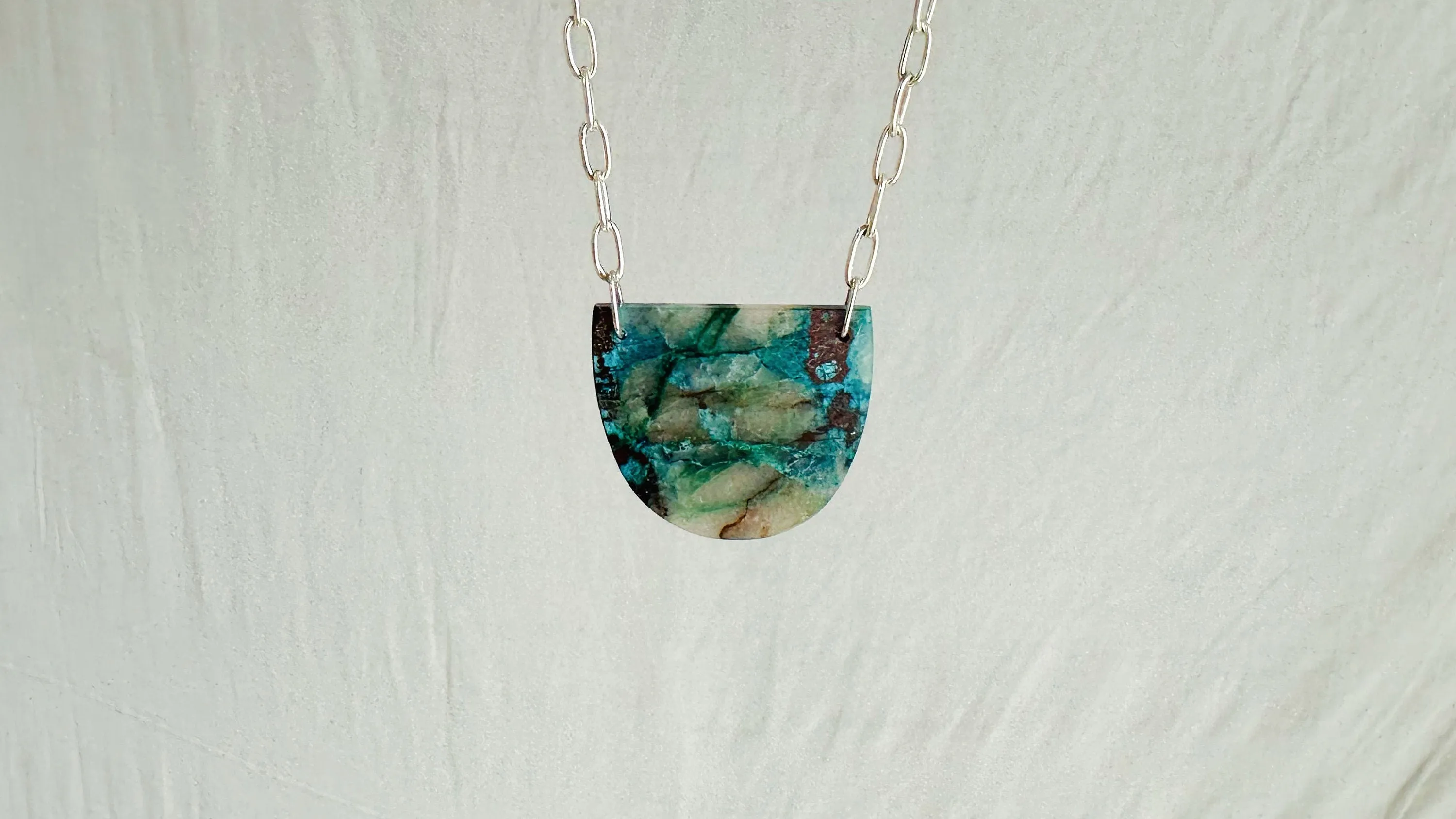 Chrysocolla Pendant & Silver Chain Necklace. 2512