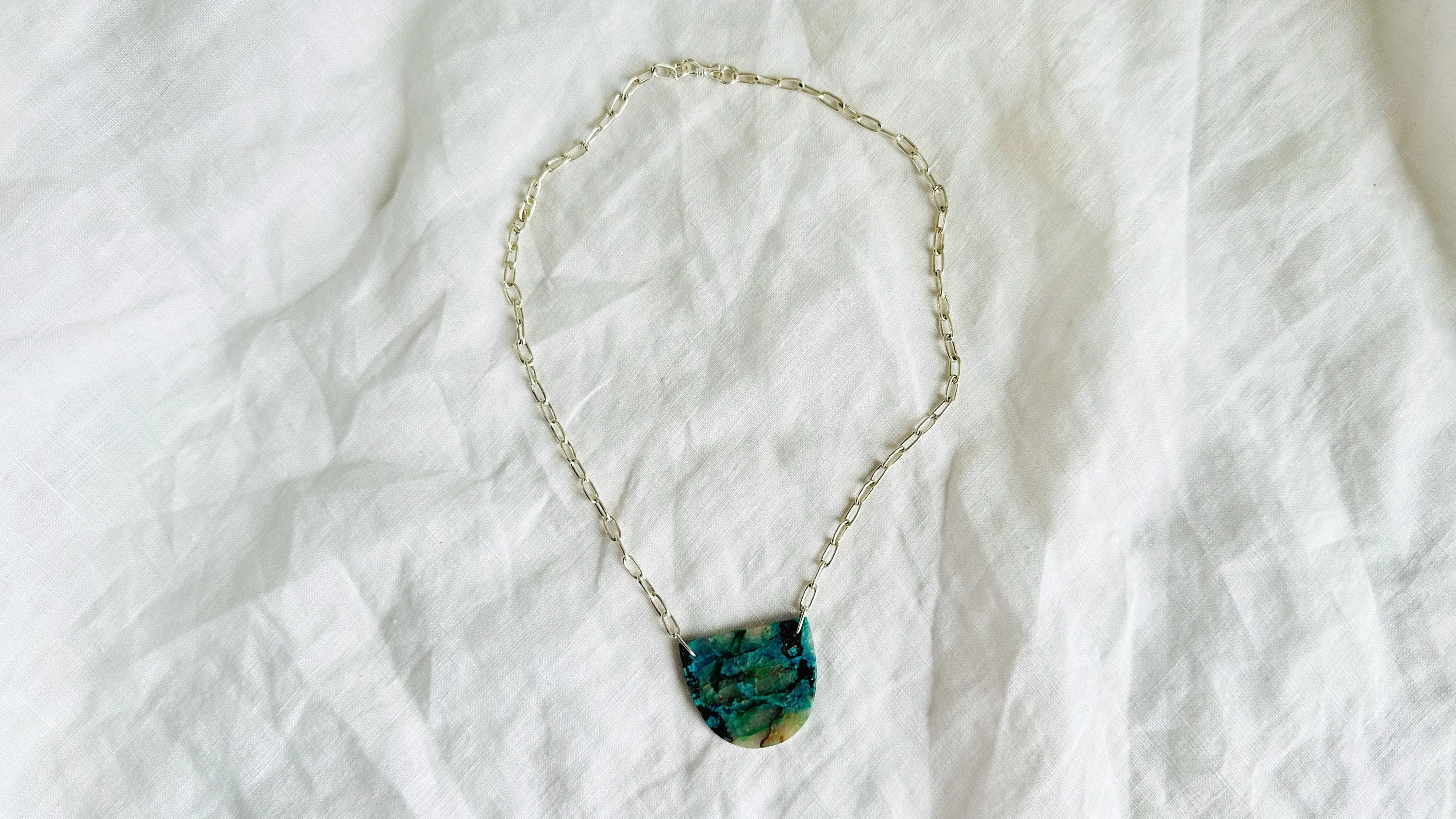 Chrysocolla Pendant & Silver Chain Necklace. 2512