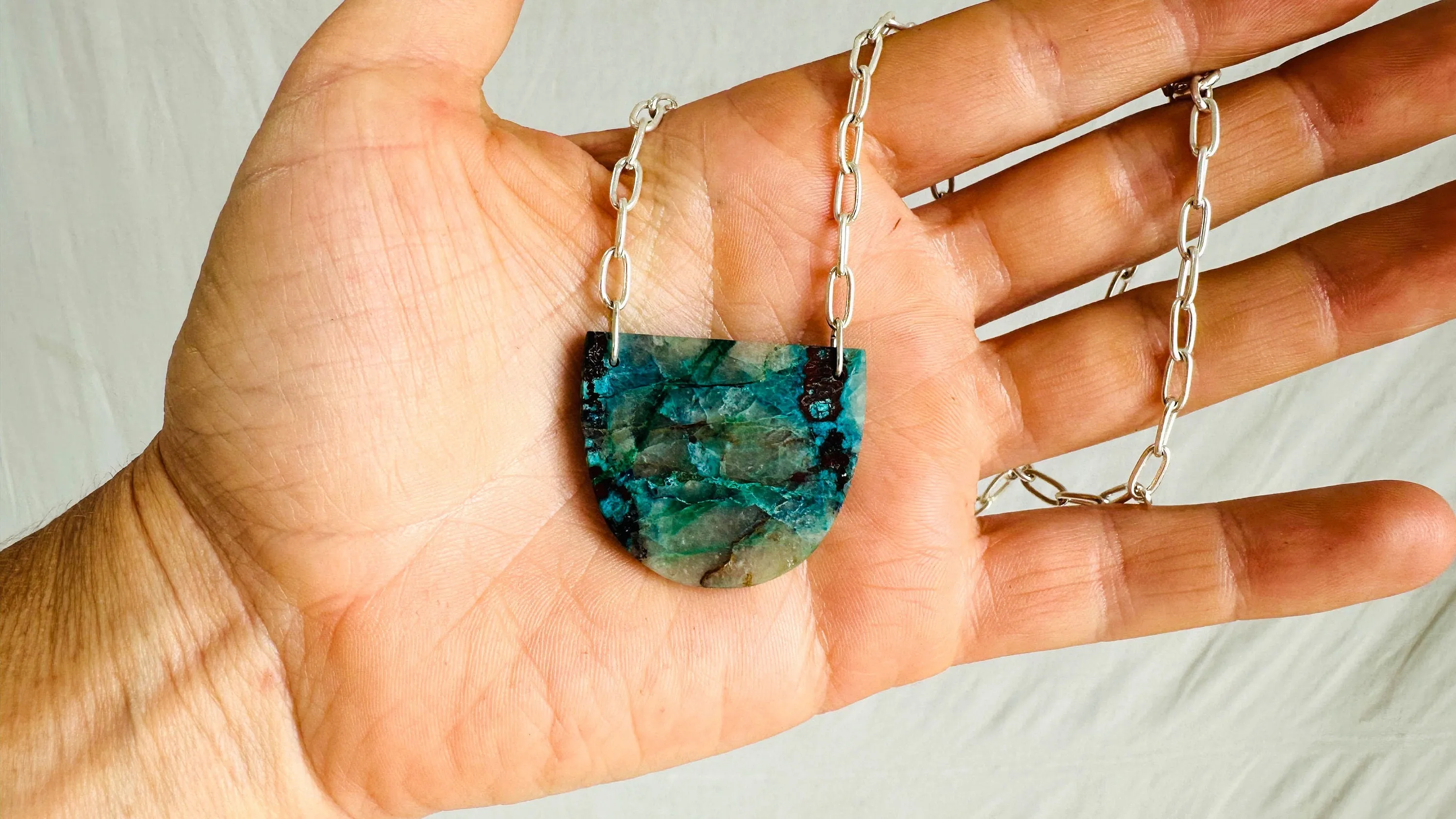 Chrysocolla Pendant & Silver Chain Necklace. 2512