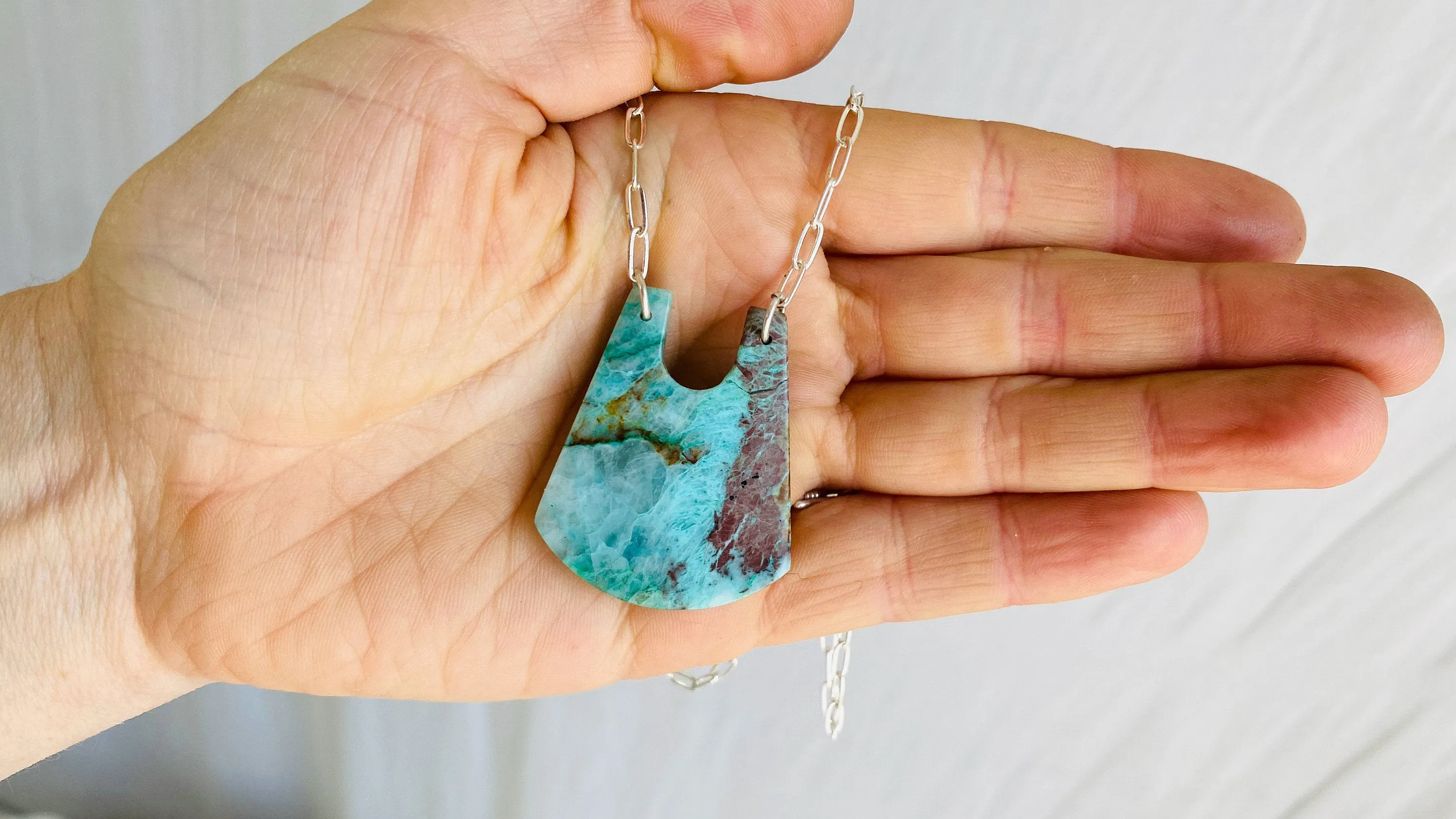 Chrysocolla Pendant & Silver Chain Necklace.