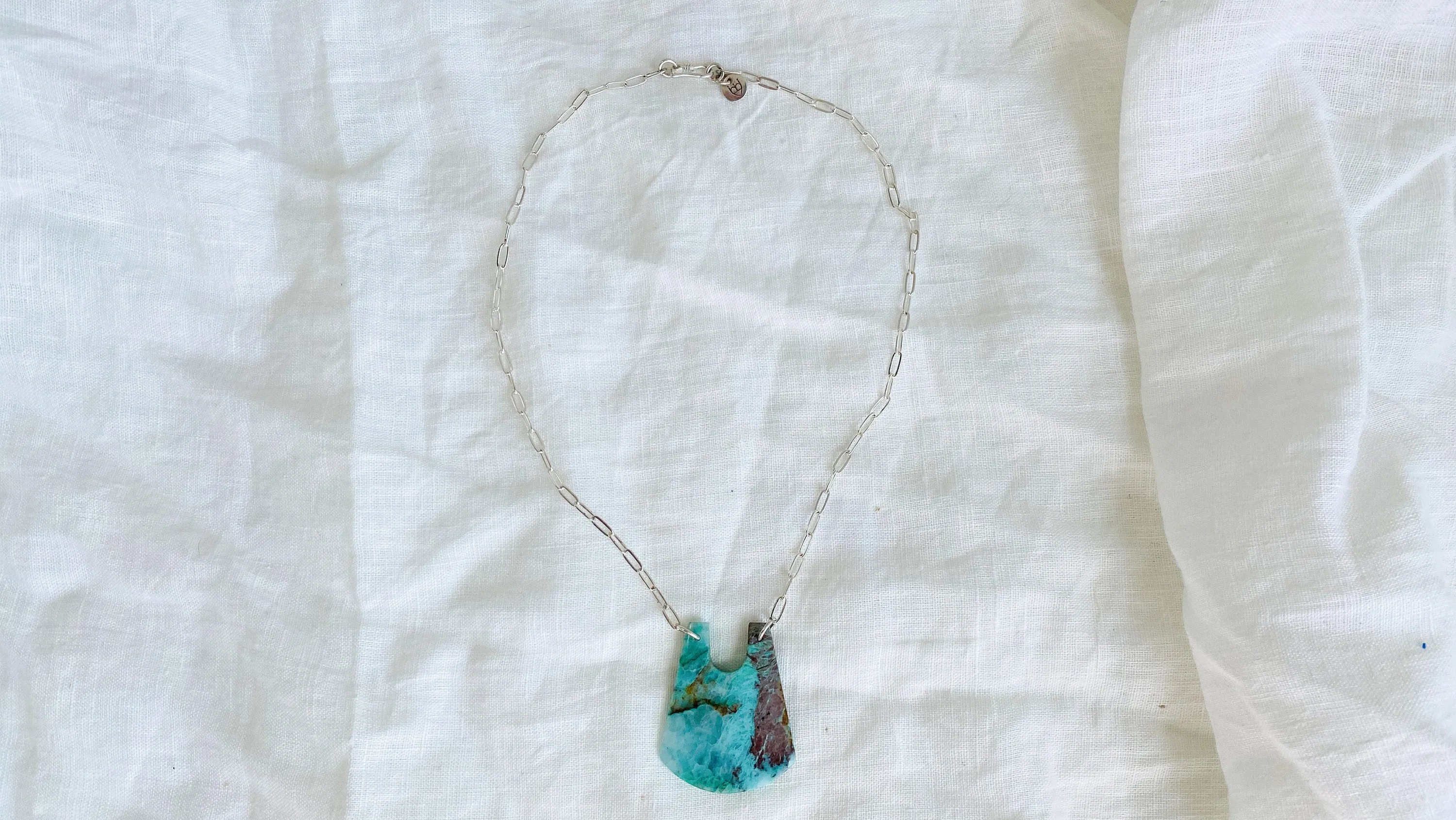 Chrysocolla Pendant & Silver Chain Necklace.