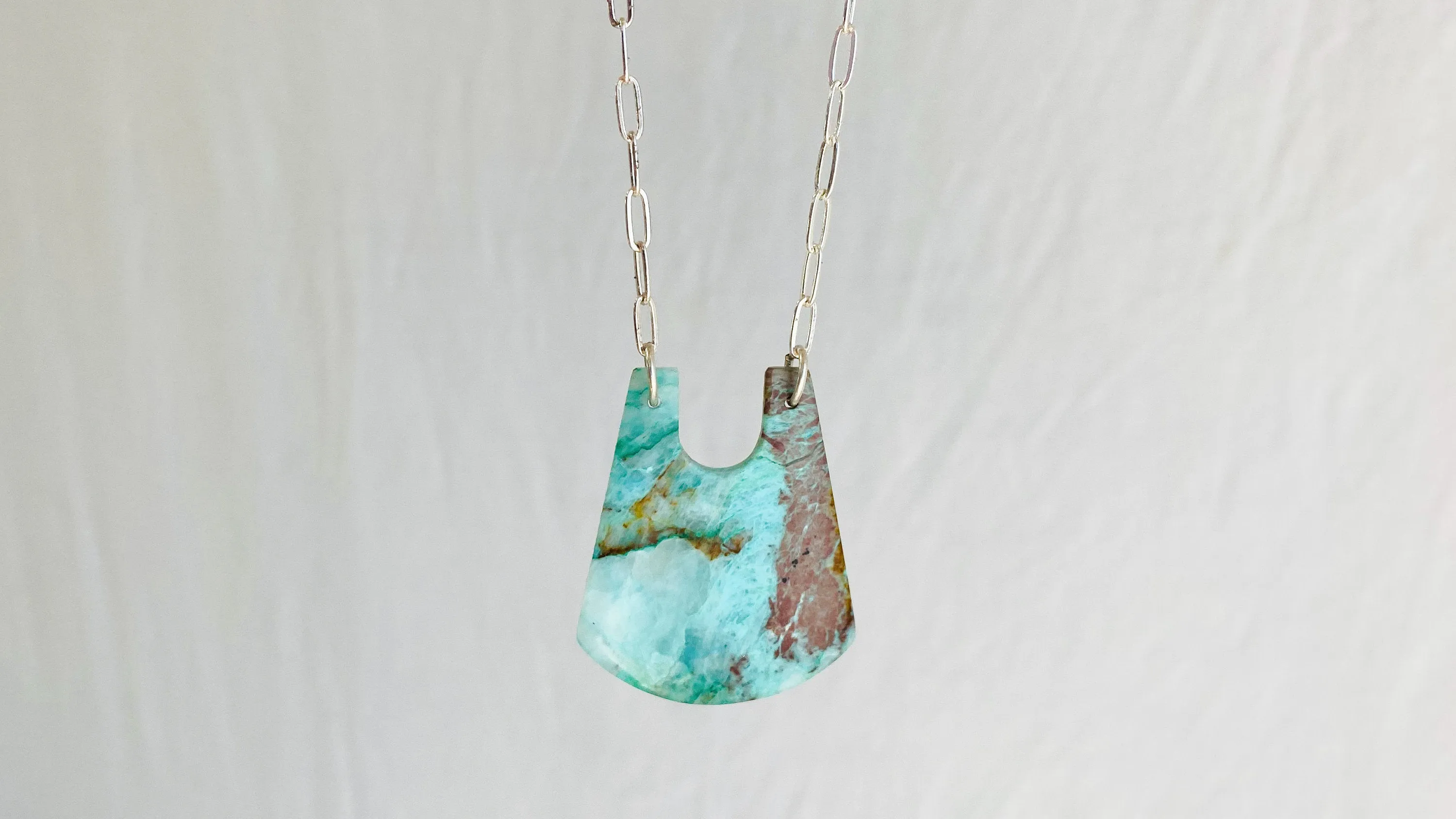 Chrysocolla Pendant & Silver Chain Necklace.