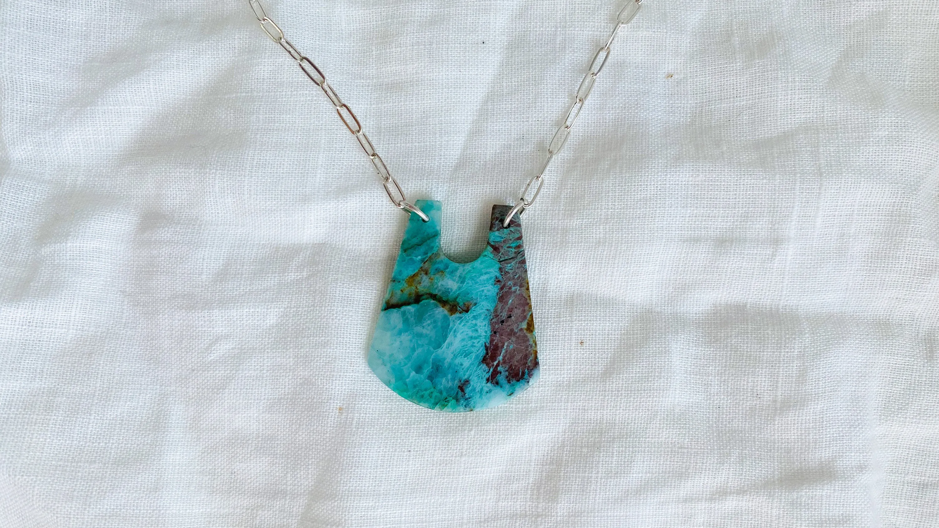 Chrysocolla Pendant & Silver Chain Necklace.