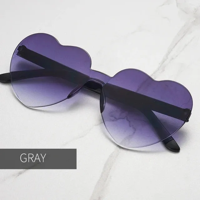 Heart Oversize Rimless Plastic Sunglasses