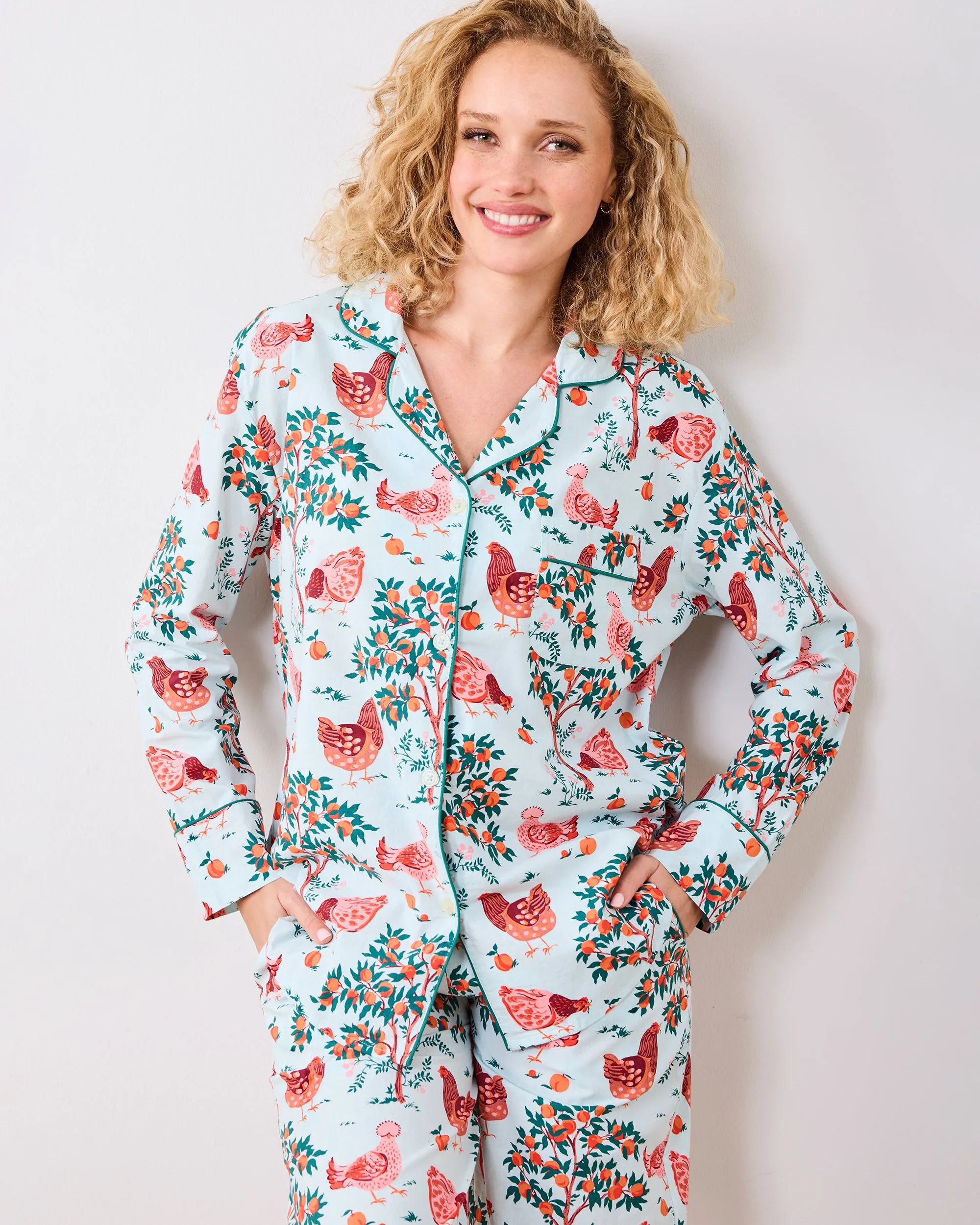 Hen House - Petite Long PJ Set - Soft Blue