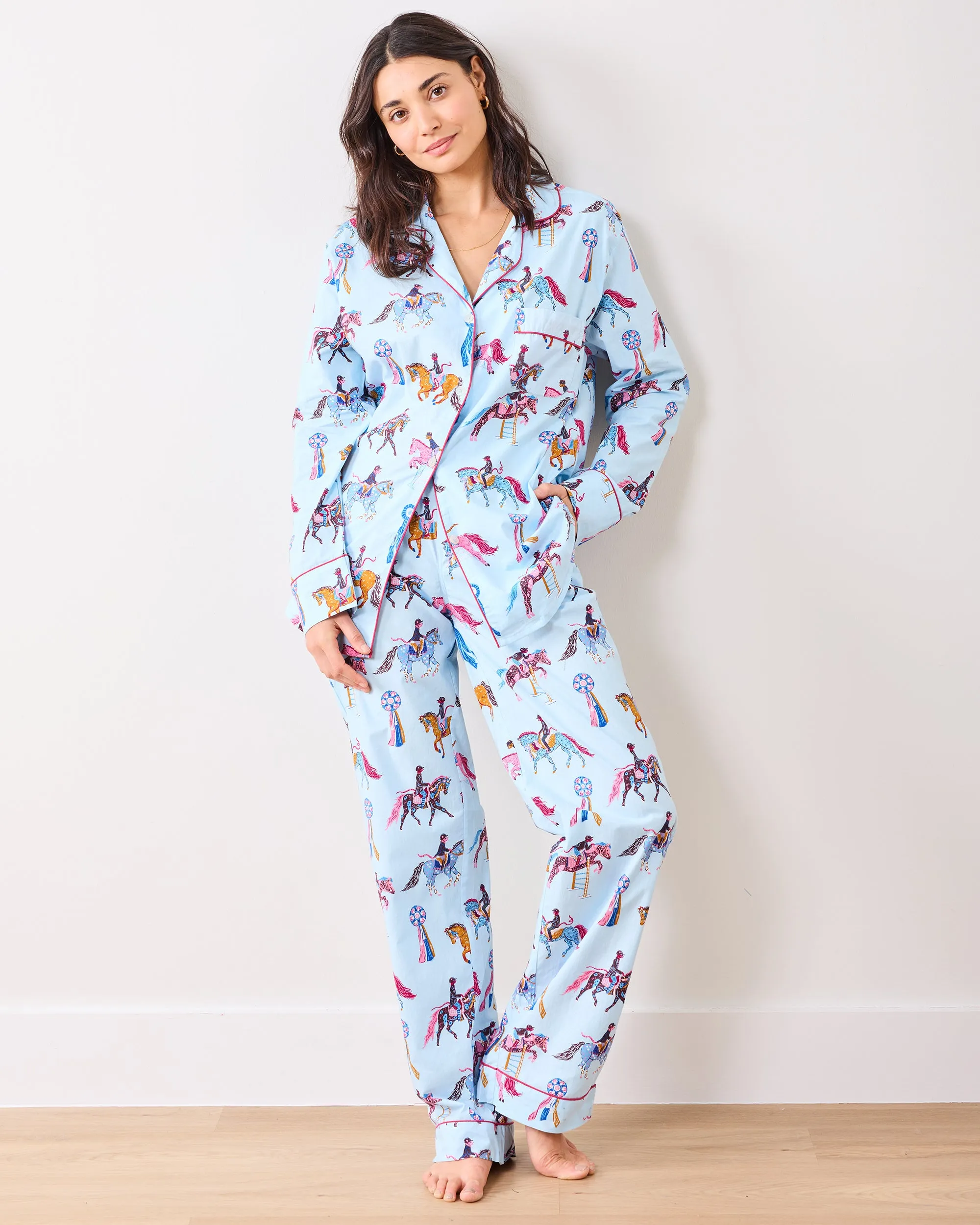 Horse Show - Petite Long PJ Set - Blue Ribbon