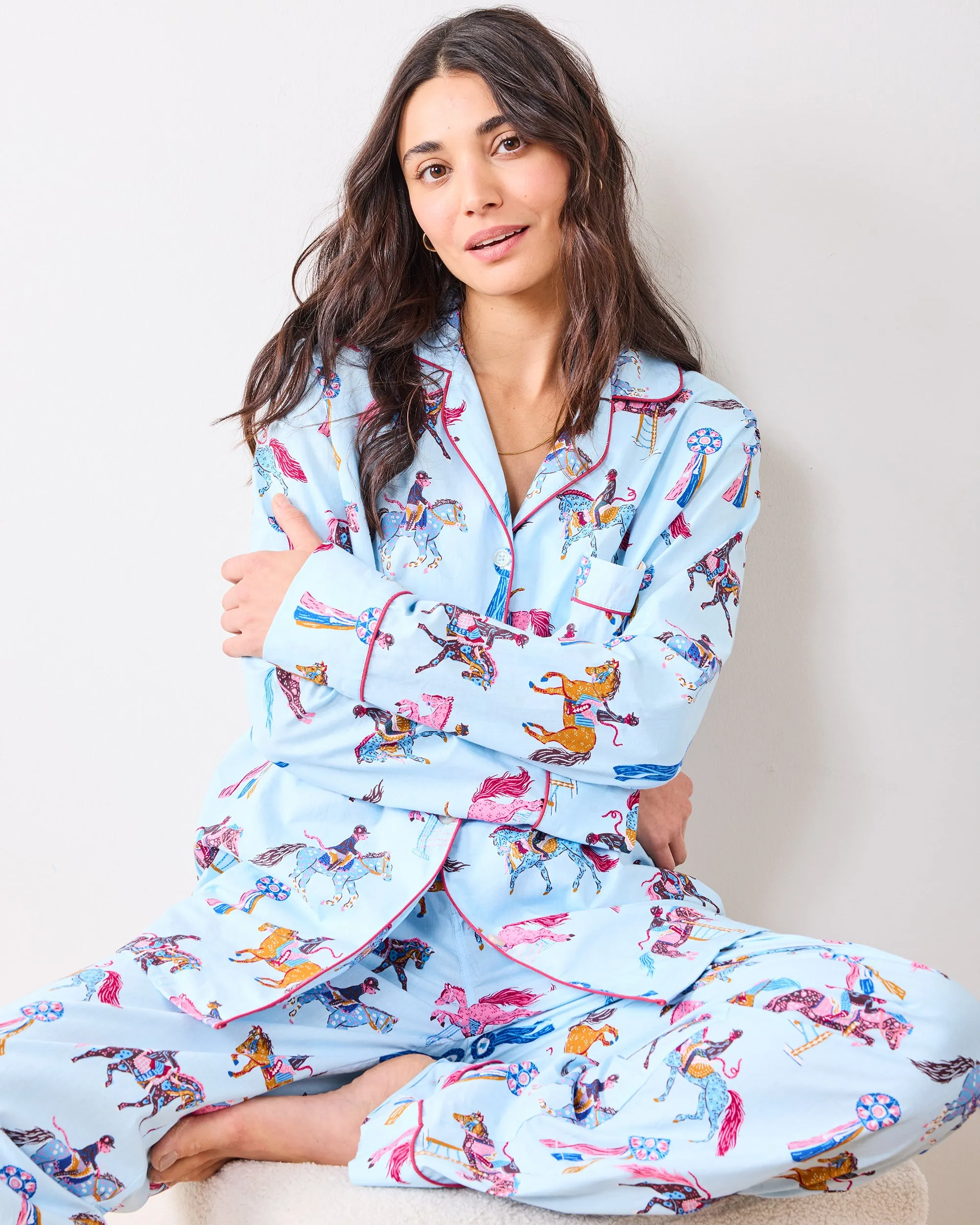 Horse Show - Petite Long PJ Set - Blue Ribbon