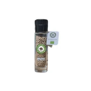 Organic White Peppercorn in Glass Bottle with Adjustable Grinder 60g
