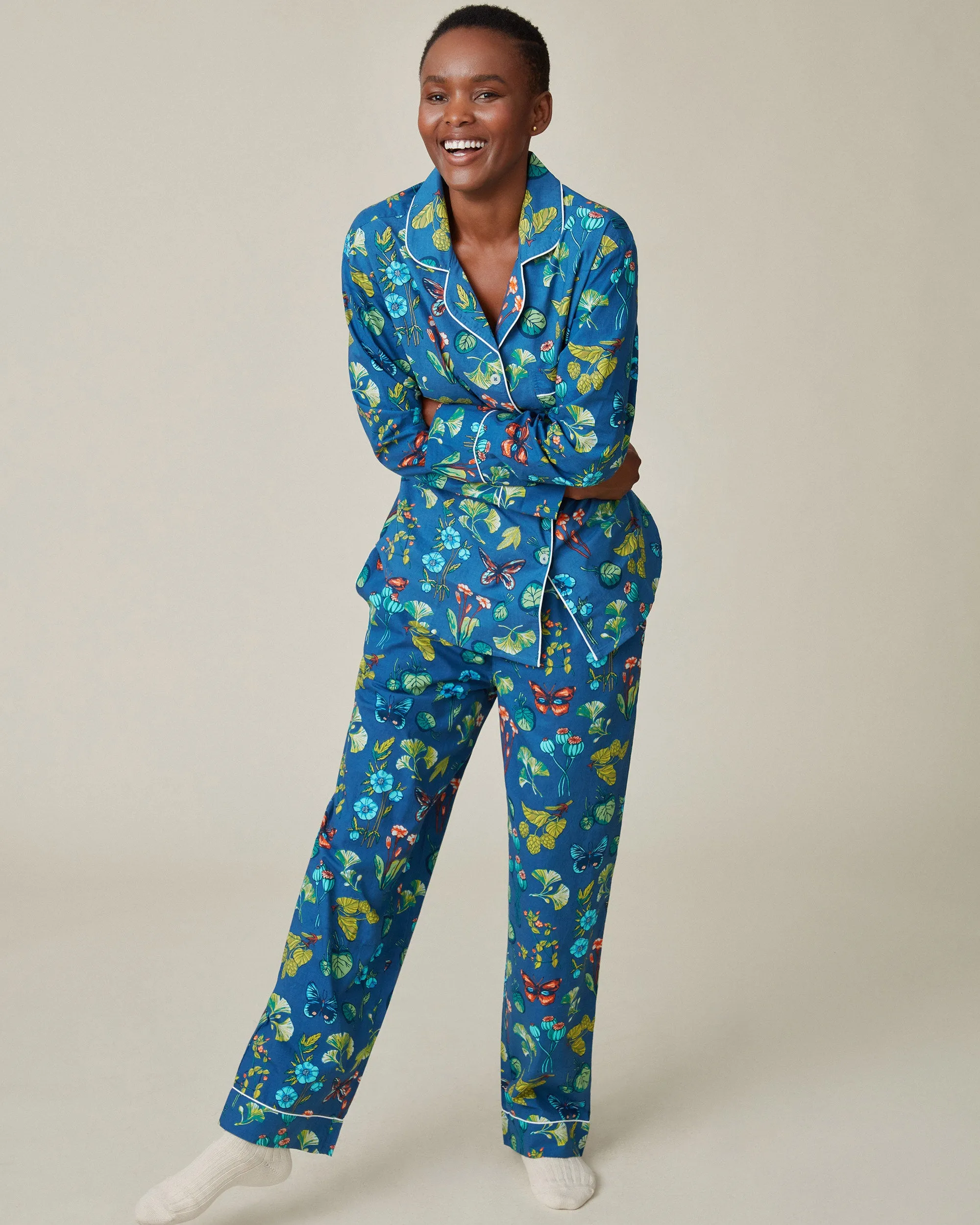 PF x J.McLaughlin Mini Greenhouse - Long Sleep Set - Navy