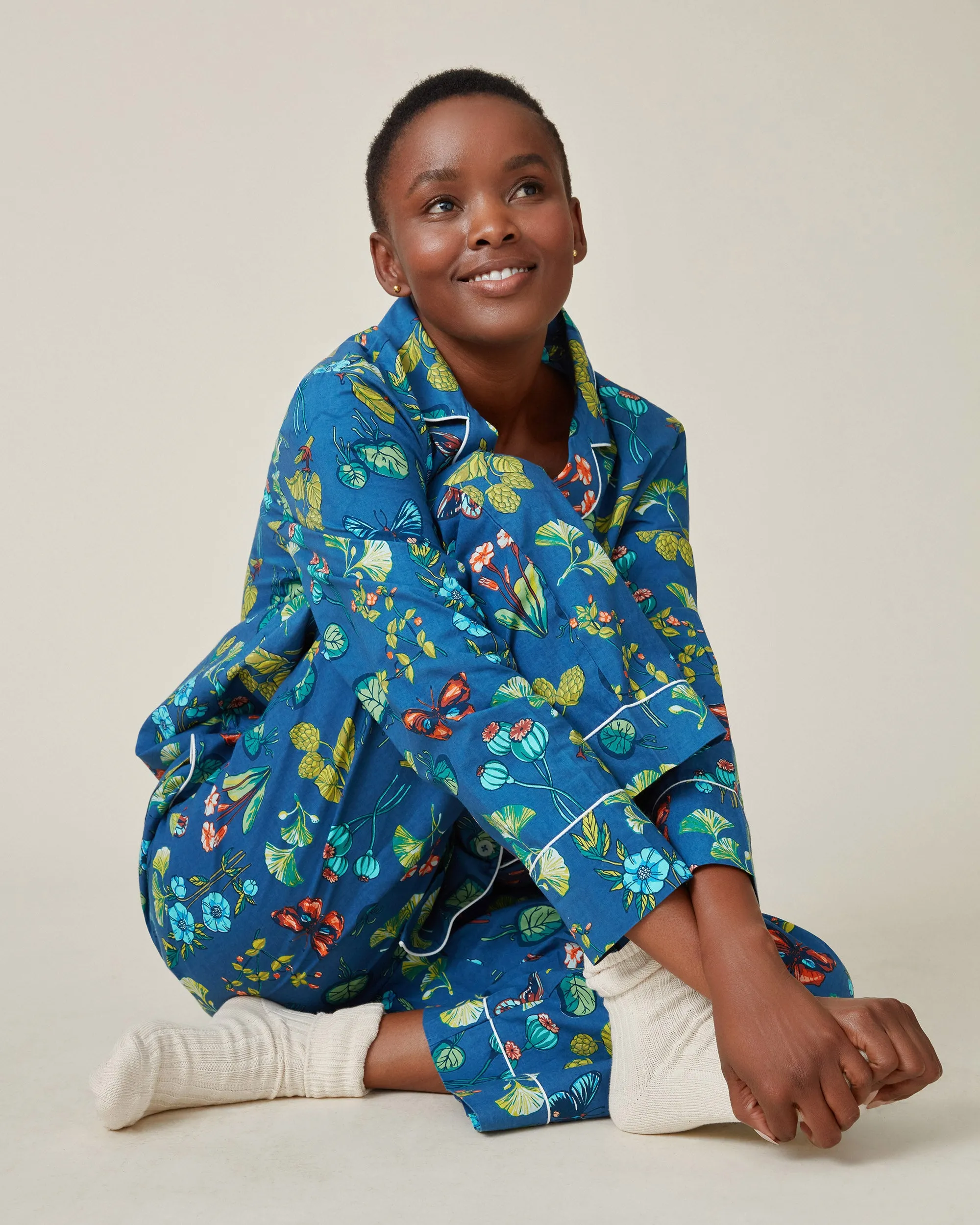 PF x J.McLaughlin Mini Greenhouse - Long Sleep Set - Navy