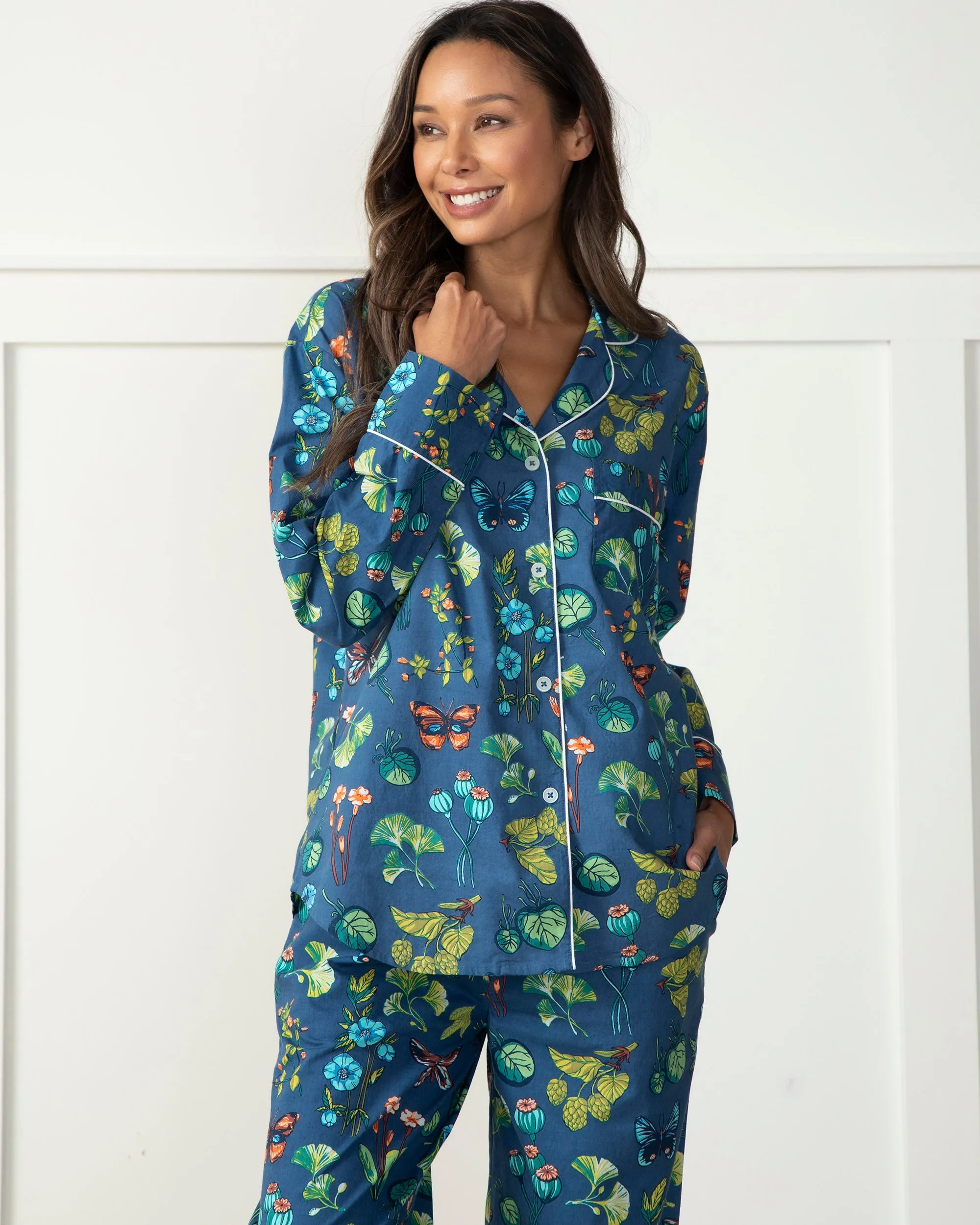 PF x J.McLaughlin Mini Greenhouse - Long Sleep Set - Navy