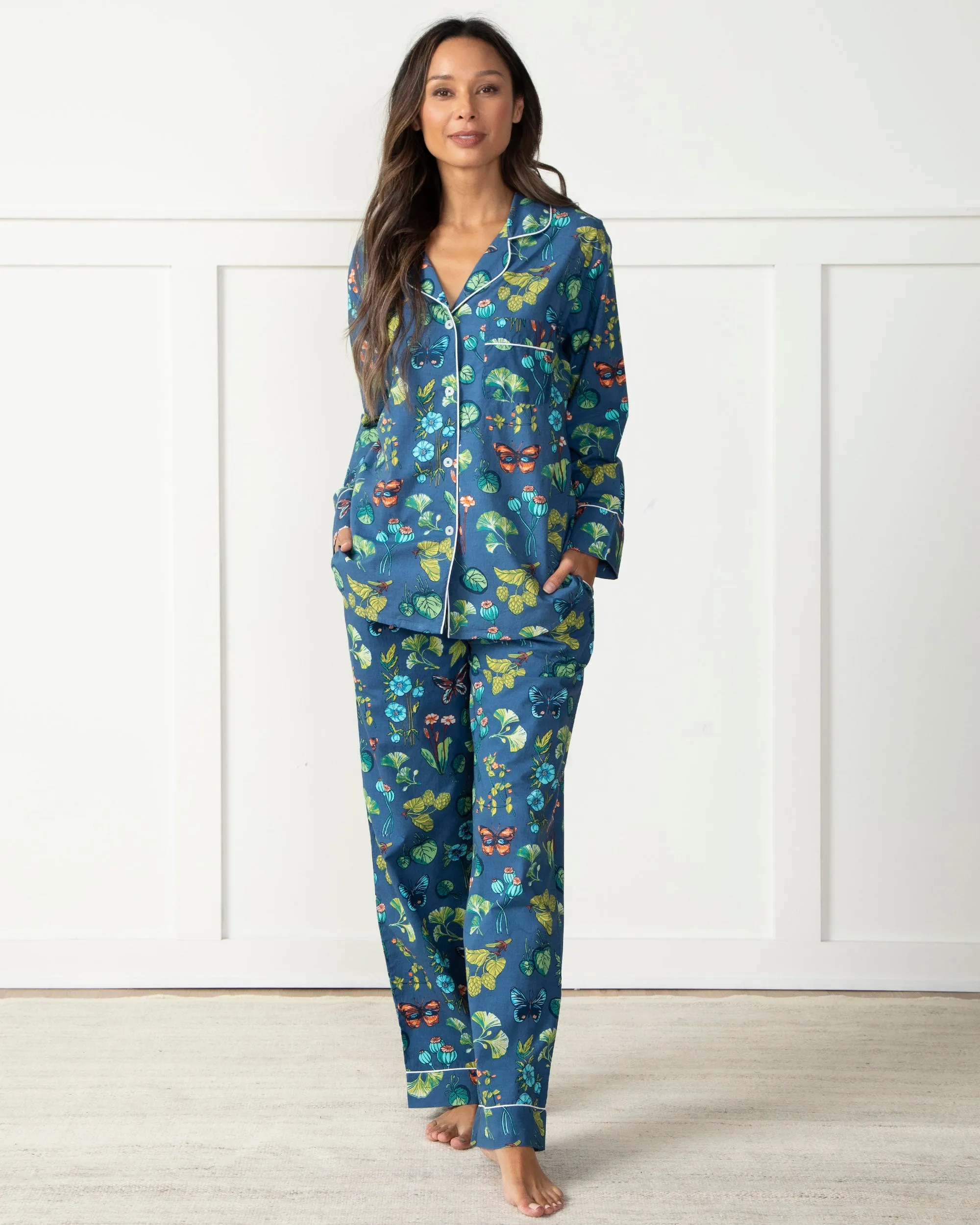 PF x J.McLaughlin Mini Greenhouse - Long Sleep Set - Navy