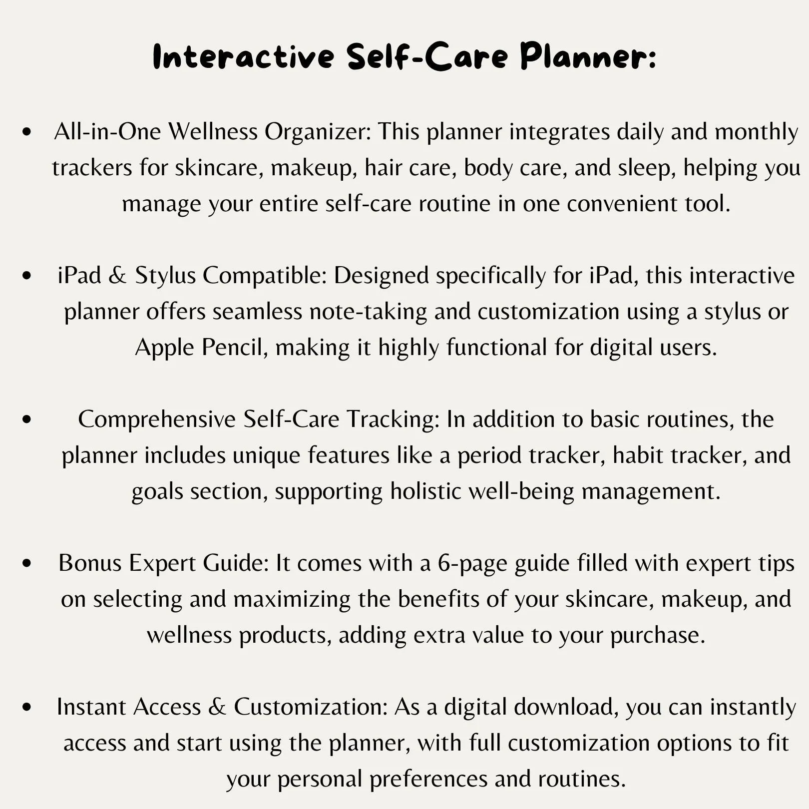 Self-Care Planner for iPad | Interactive Skincare, Makeup, Hair Care, Body Care, Sleep &amp; Period Trackers | Digital Habit &amp; Wellness Organizer