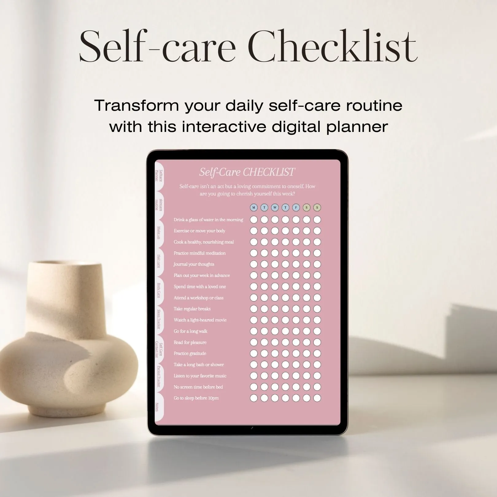 Self-Care Planner for iPad | Interactive Skincare, Makeup, Hair Care, Body Care, Sleep &amp; Period Trackers | Digital Habit &amp; Wellness Organizer