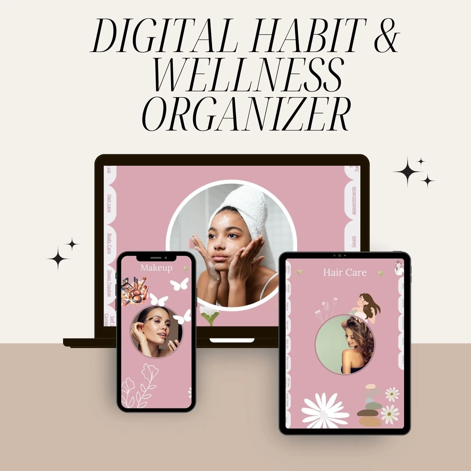Self-Care Planner for iPad | Interactive Skincare, Makeup, Hair Care, Body Care, Sleep &amp; Period Trackers | Digital Habit &amp; Wellness Organizer