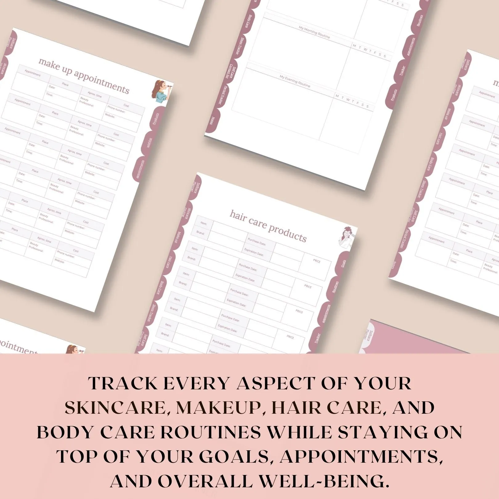 Self-Care Planner for iPad | Interactive Skincare, Makeup, Hair Care, Body Care, Sleep &amp; Period Trackers | Digital Habit &amp; Wellness Organizer