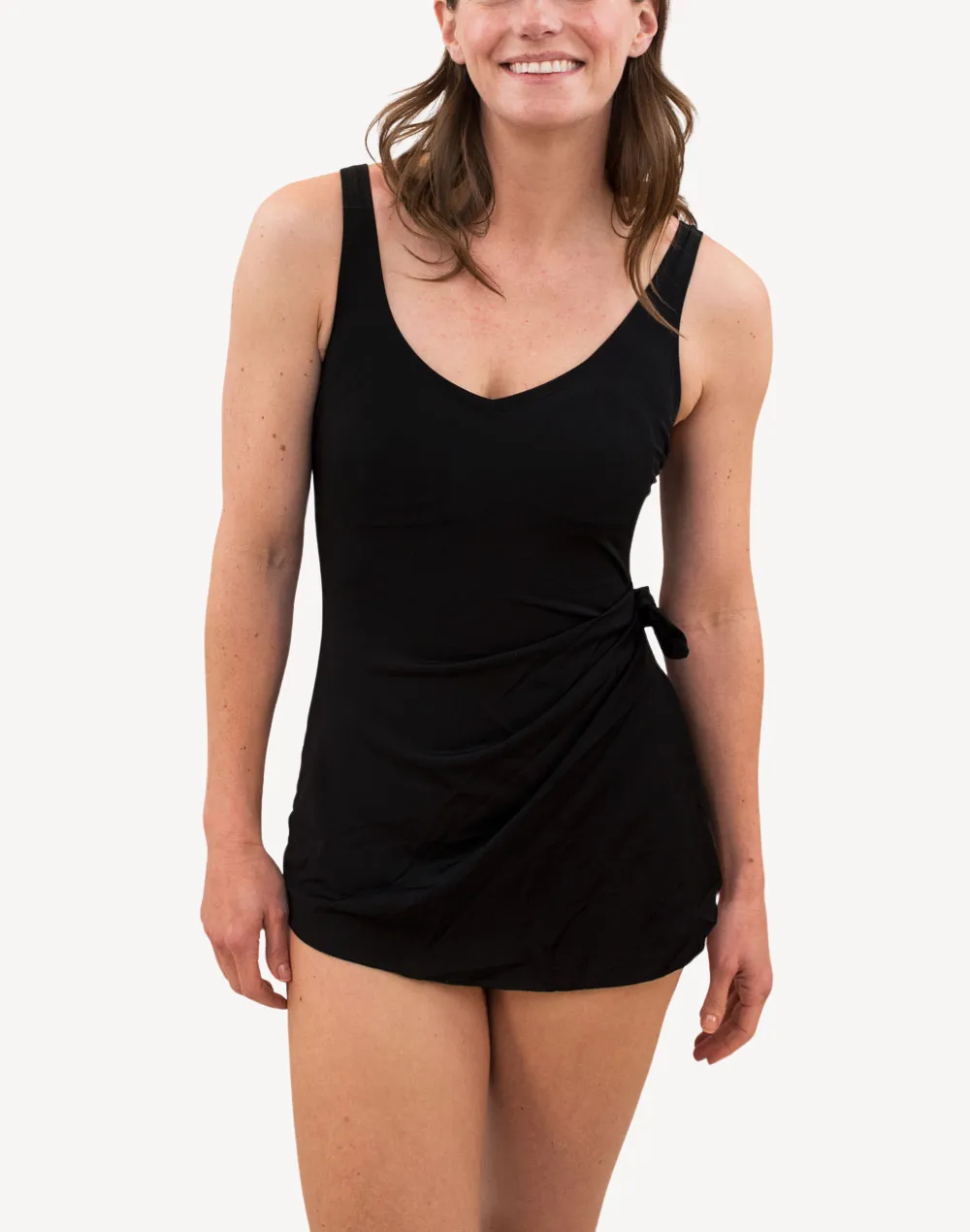 Solid Polyester Sarong One Piece Swimsuit